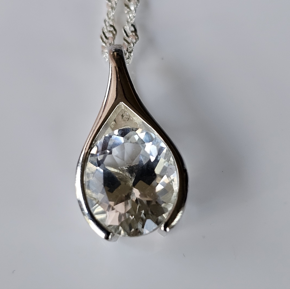 Vintage Natural Topaz Wishbone Style Sterling Silver Pendant & Necklace 20" - Picture 9 of 9